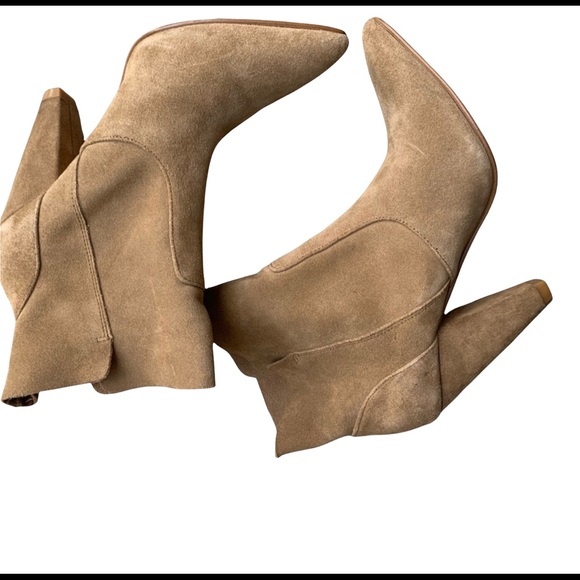 Zara Woman Suede Leather Lace Up Pointy Toe Heeled Booties Tan Cognac Size 39/9 - Picture 8 of 16